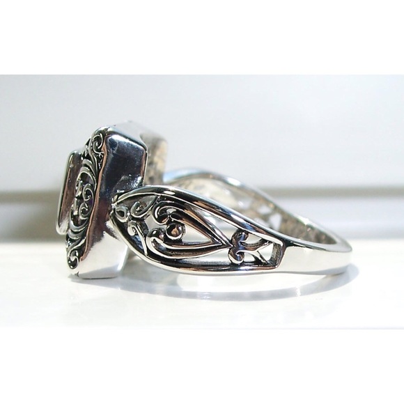 925 STERLING SILVER Ornate Simulated Amethyst Cubic Zironia Ring - Picture 10 of 16